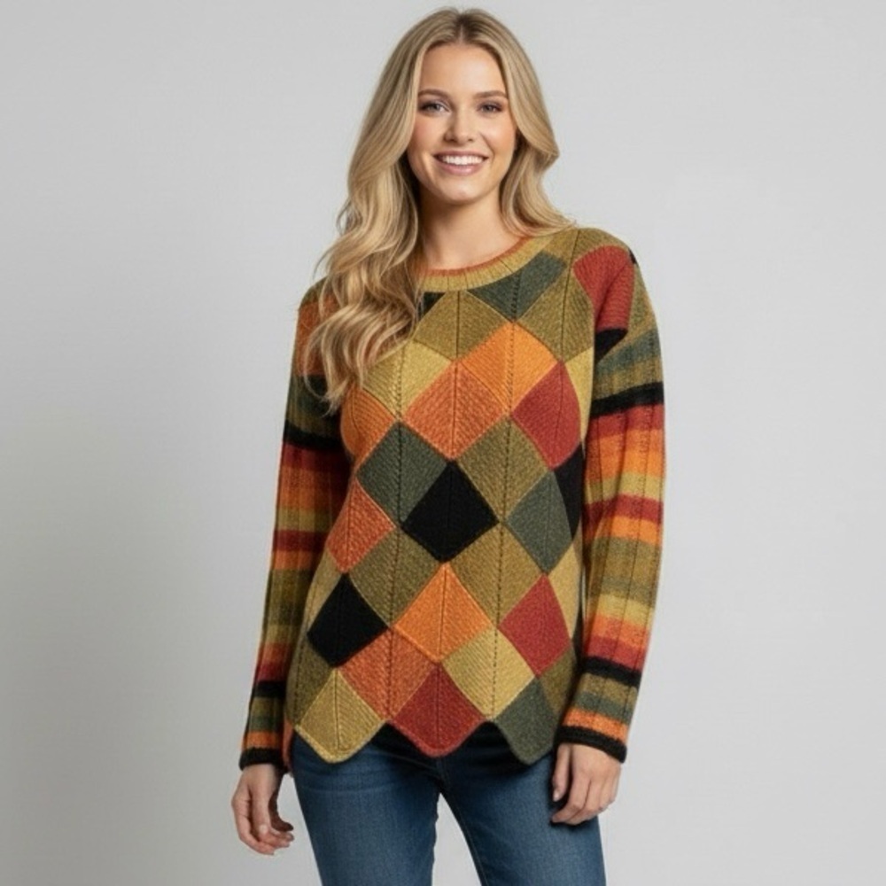 Vintage Handmade Rainbow Patchwork / Striped Sweater - Small